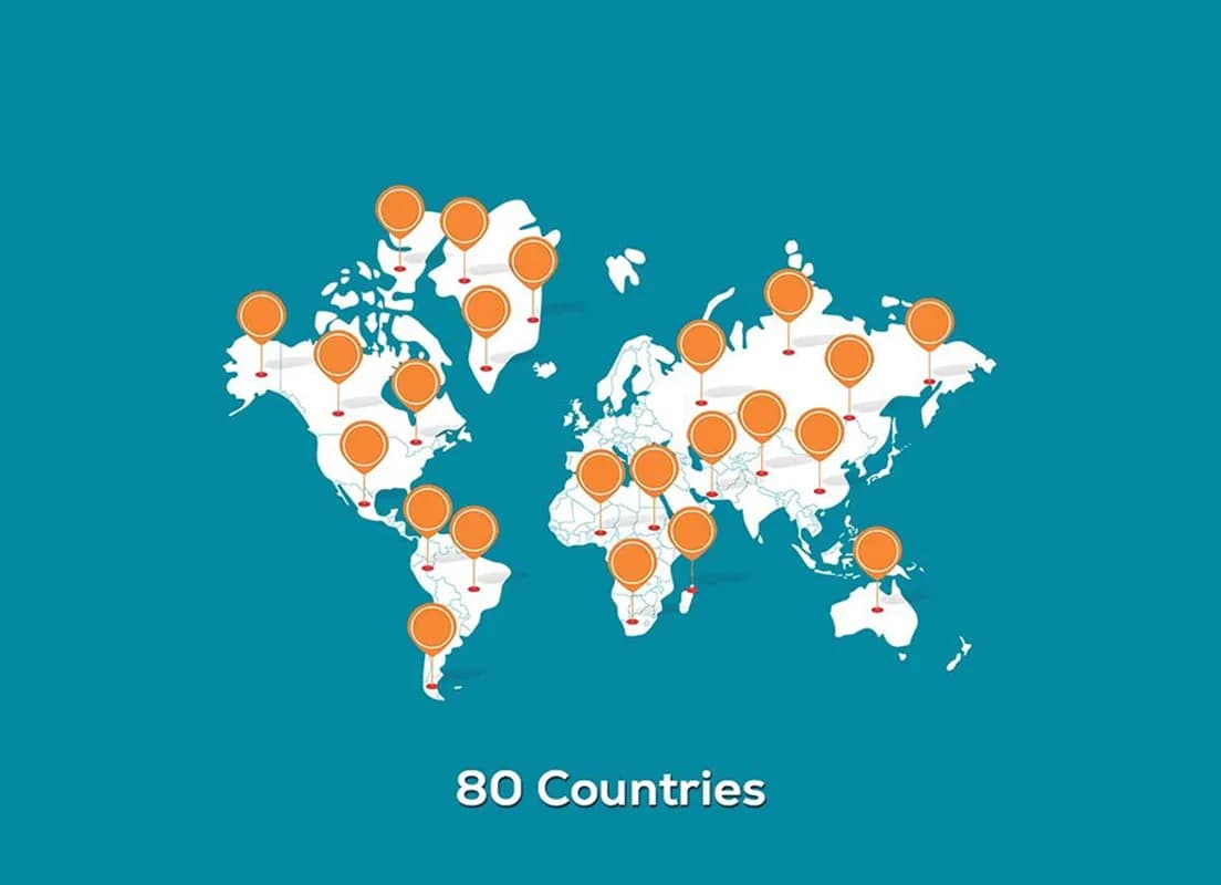 World map with markers across Africa, Europe, Asia, Australia and the Americas showing where worshippers join Marathon Messiah’s Praise